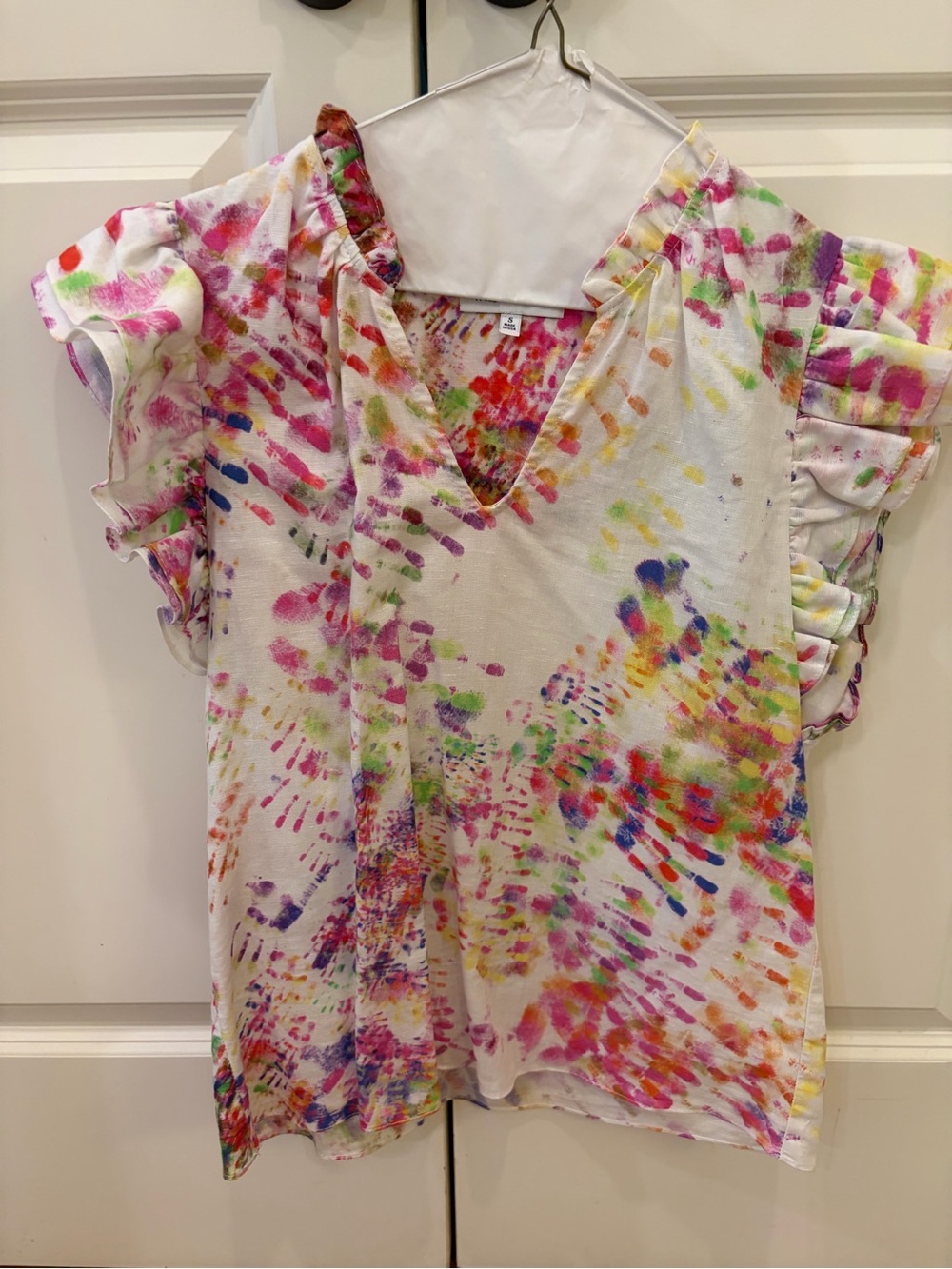 Willa Story “Clara” Tie-Dye V-Neck Ruffle Sleeve Blouse